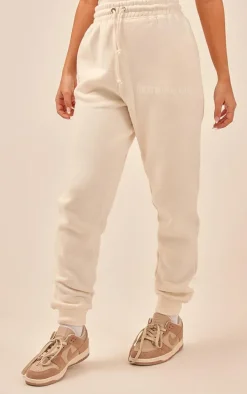 PRETTYLITTLETHING Off White High Waisted Washed Cuffed Sweatpants