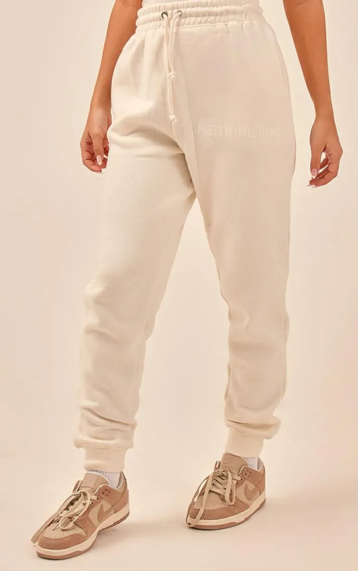 PRETTYLITTLETHING Off White High Waisted Washed Cuffed Sweatpants