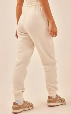 PRETTYLITTLETHING Off White High Waisted Washed Cuffed Sweatpants