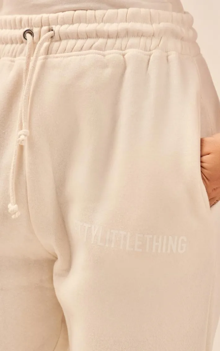 PRETTYLITTLETHING Off White High Waisted Washed Cuffed Sweatpants