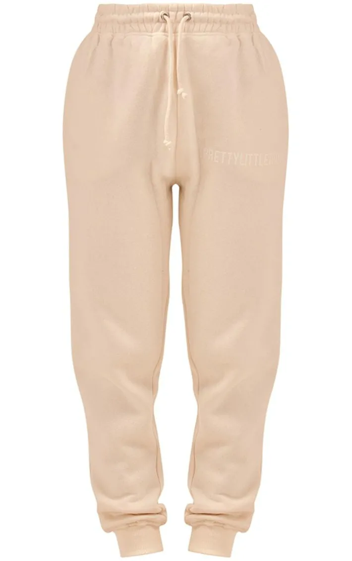 PRETTYLITTLETHING Off White High Waisted Washed Cuffed Sweatpants
