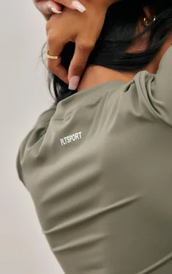 PRETTYLITTLETHING Olive Sport Sculpt Basic Short Sleeve Top