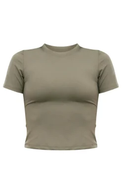 PRETTYLITTLETHING Olive Sport Sculpt Basic Short Sleeve Top