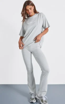 PRETTYLITTLETHING Pale Grey Printed Flared Pants