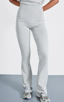 PRETTYLITTLETHING Pale Grey Printed Flared Pants