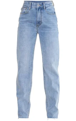 PRETTYLITTLETHING Petite Light Blue Wash Long Leg Straight Jeans