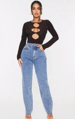 PRETTYLITTLETHING Petite Vintage Wash Long Leg Straight Jeans