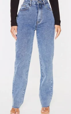 PRETTYLITTLETHING Petite Vintage Wash Long Leg Straight Jeans