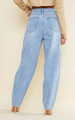 PRETTYLITTLETHING Petite Light Blue Wash Open Knee Boyfriend Jeans