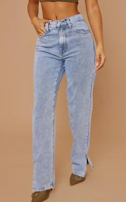 PRETTYLITTLETHING Petite Light Blue Split Hem Jeans