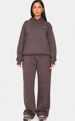 PRETTYLITTLETHING Petite Charcoal Badge Detail Oversized Hoodie