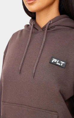 PRETTYLITTLETHING Petite Charcoal Badge Detail Oversized Hoodie