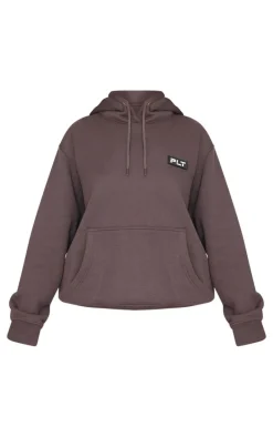 PRETTYLITTLETHING Petite Charcoal Badge Detail Oversized Hoodie