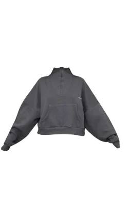 PRETTYLITTLETHING Petite Charcoal Oversized Half Zip Sweat