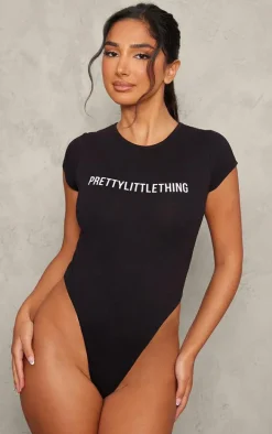 PRETTYLITTLETHING Petite Black Cap Sleeve Bodysuit