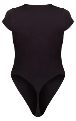 PRETTYLITTLETHING Petite Black Cap Sleeve Bodysuit