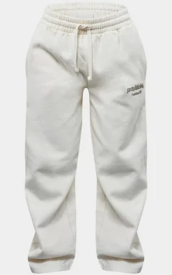 PRETTYLITTLETHING Petite Cream Premium Print Wide Leg Sweatpants