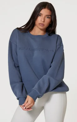PRETTYLITTLETHING Petrol Blue Athletics Club Embossed Oversized Boxy Sweatshirt