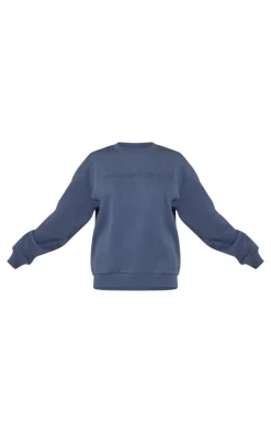 PRETTYLITTLETHING Petrol Blue Athletics Club Embossed Oversized Boxy Sweatshirt