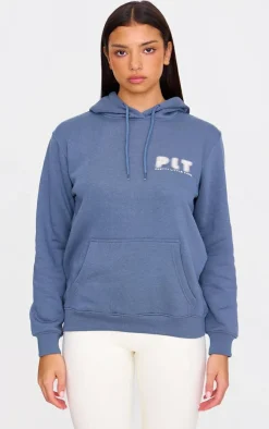 PRETTYLITTLETHING Petrol Blue Printed Oversized Hoodie