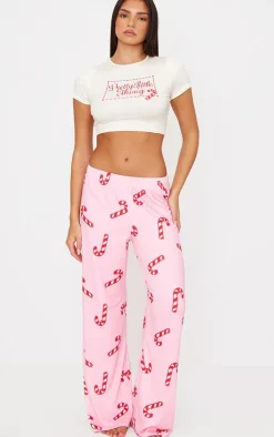 PRETTYLITTLETHING Pink Candy Cane Print Long Pj Set