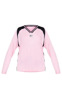 PRETTYLITTLETHING Pink Studio Mode Long Sleeve Football Shirt