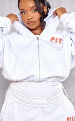 PRETTYLITTLETHING Plus Ash Grey Plus Elasticated Hem Zip Up Hoodie