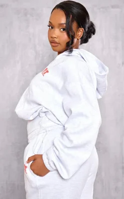 PRETTYLITTLETHING Plus Ash Grey Plus Elasticated Hem Zip Up Hoodie