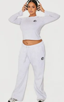 PRETTYLITTLETHING Plus Ash Grey Printed Fitted Long Sleeve T Shirt