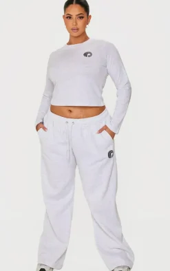 PRETTYLITTLETHING Plus Ash Grey Printed Wide Leg Sweatpants