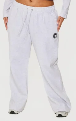 PRETTYLITTLETHING Plus Ash Grey Printed Wide Leg Sweatpants