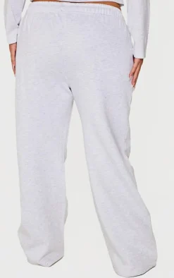 PRETTYLITTLETHING Plus Ash Grey Printed Wide Leg Sweatpants