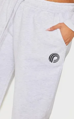 PRETTYLITTLETHING Plus Ash Grey Printed Wide Leg Sweatpants