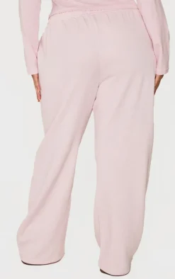 PRETTYLITTLETHING Plus Baby Pink Printed Wide Leg Sweatpants