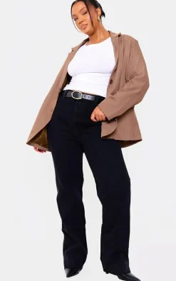 PRETTYLITTLETHING Plus Black Long Leg Straight Jeans