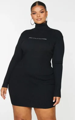 PRETTYLITTLETHING Plus Black Rib Knitted Bodycon Dress