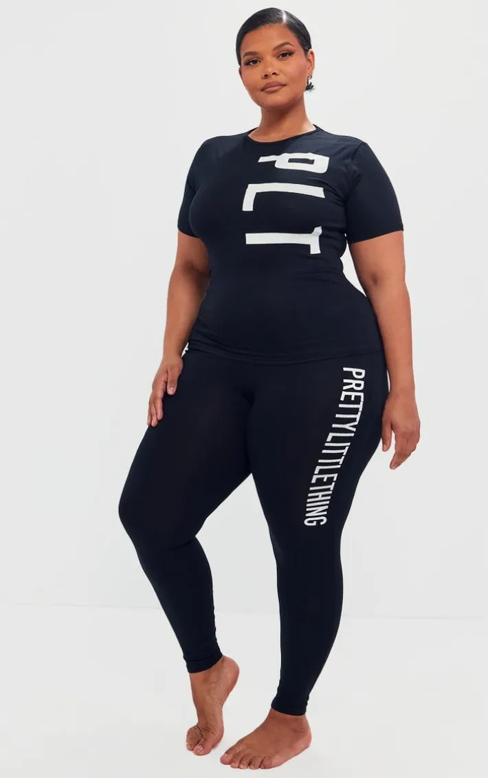PRETTYLITTLETHING Plus Black Legging PJ Set