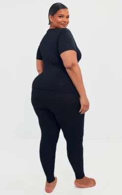 PRETTYLITTLETHING Plus Black Legging PJ Set