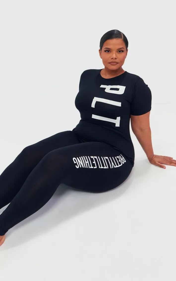 PRETTYLITTLETHING Plus Black Legging PJ Set