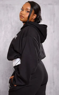 PRETTYLITTLETHING Plus Black Elasticated Hem Zip Up Hoodie