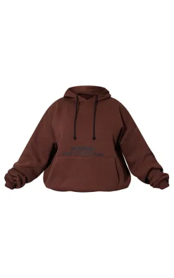 PRETTYLITTLETHING Plus Chocolate Oversized Graphic Print Pocket Front Hoodie