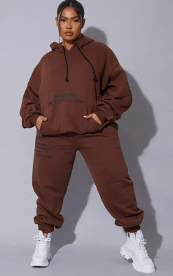 PRETTYLITTLETHING Plus Chocolate Graphic Print Sweatpants