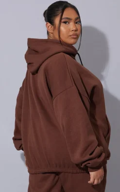 PRETTYLITTLETHING Plus Chocolate Oversized Fit Graphic Printed Hoodie