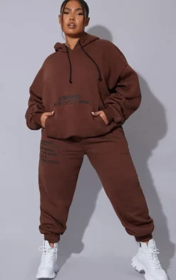 PRETTYLITTLETHING Plus Chocolate Oversized Fit Graphic Printed Hoodie