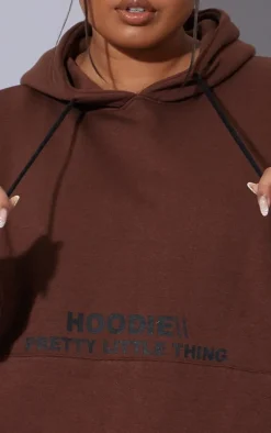 PRETTYLITTLETHING Plus Chocolate Oversized Fit Graphic Printed Hoodie