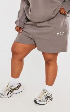 PRETTYLITTLETHING Plus Charcoal Logo Oversized Sweat Shorts