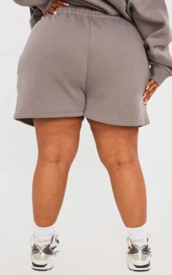 PRETTYLITTLETHING Plus Charcoal Logo Oversized Sweat Shorts
