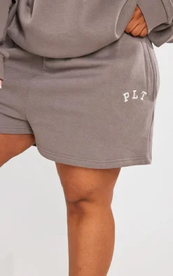 PRETTYLITTLETHING Plus Charcoal Logo Oversized Sweat Shorts