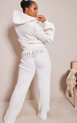 PRETTYLITTLETHING Plus Cream Ribbed Wide Leg Knitted Pants