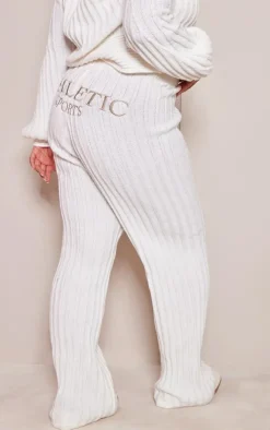 PRETTYLITTLETHING Plus Cream Ribbed Wide Leg Knitted Pants
